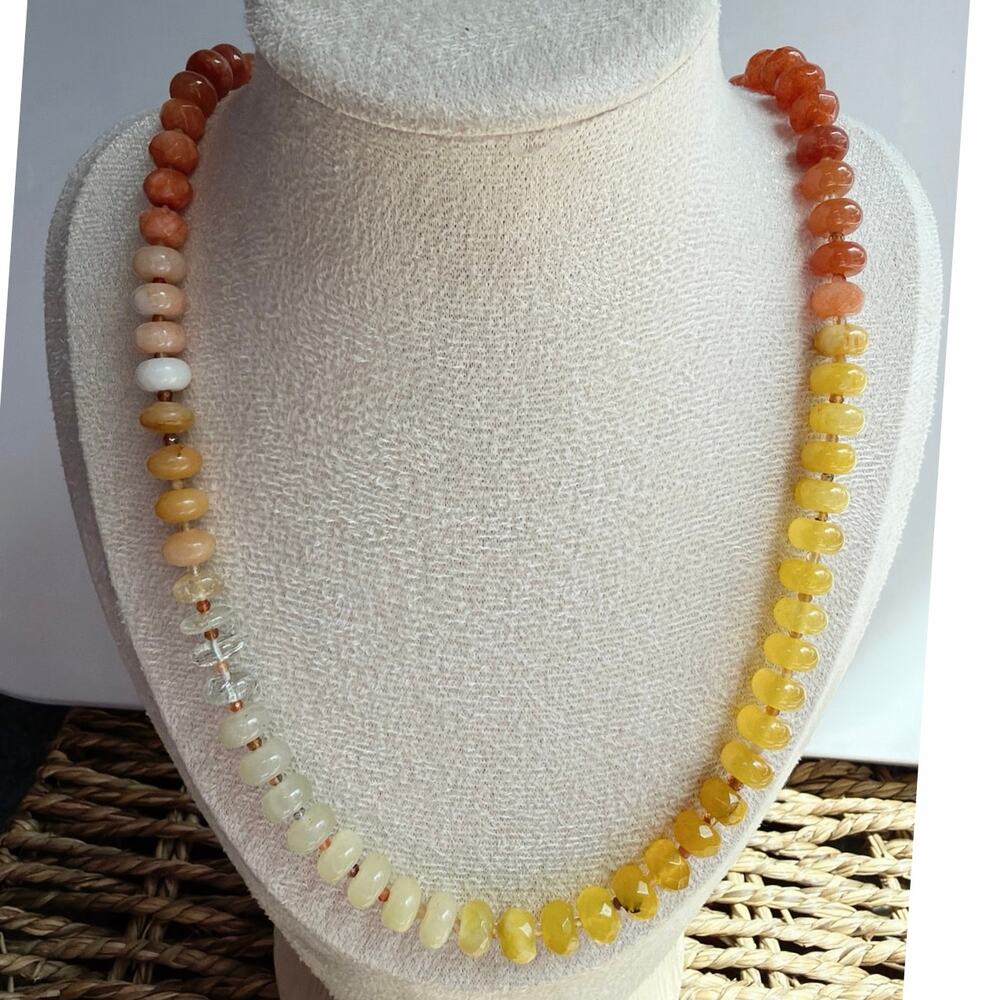 20.5" Gemstone Necklace, Orange & Yellow Ombre Silver Tone Stainless Steel Clasp